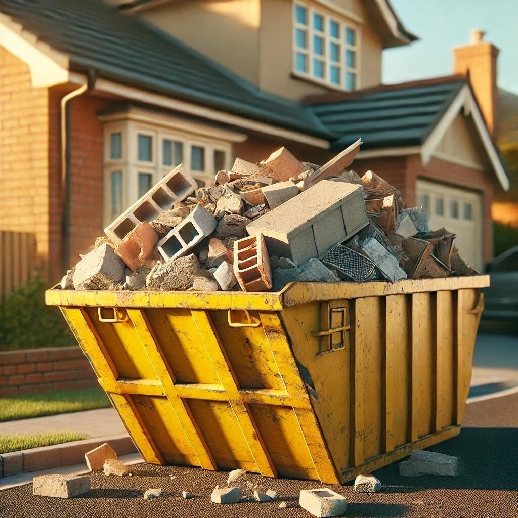 Skip hire filled with construction rubble in Durbanville residential area